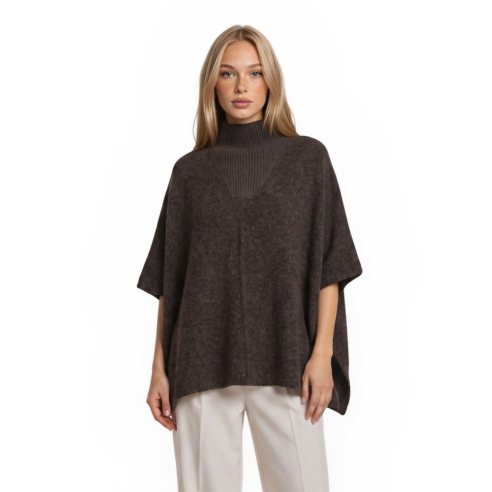 Haven Well Within Poncho Women's Size Large/XL Brown Merino Wool Cashmere Blend
